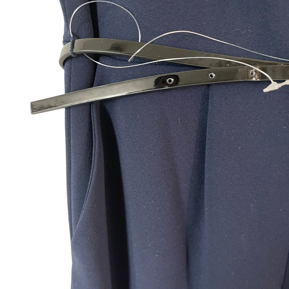 NWT Calvin Klein Navy White Accents Belted Wide Leg Jumpsuit Women Size 4 - Picture 8 of 9